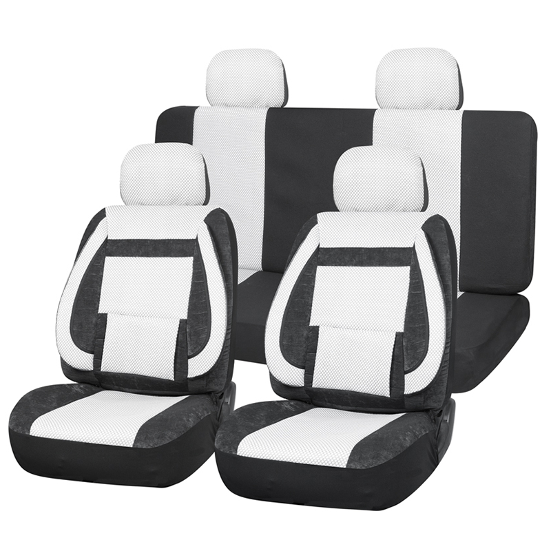 9pcs Full Set Universal Size Leather Pu Black And White Durable Car Seat Cover