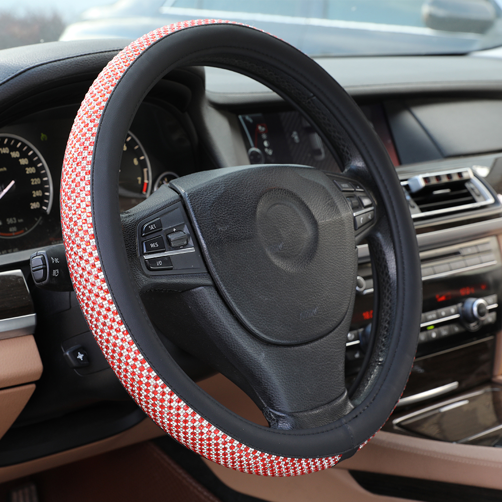 PU Leather Luxury Car Crystal Steering Wheel Cover